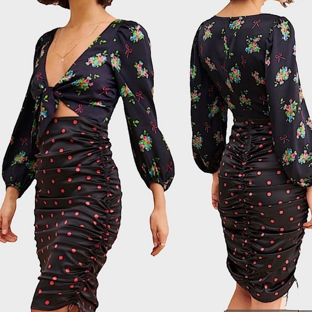 For Love & Lemons X Revolve Wilson Mixed Print Ruched Midi Dress